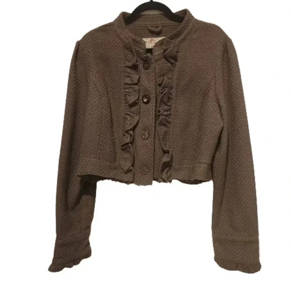 Decree by Anthropologie brown woven ruffled cropped jacket Size XL - Picture 1 of 9